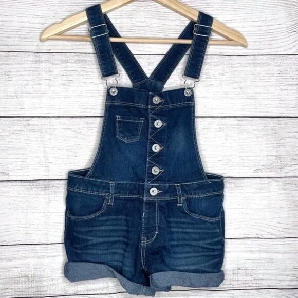 Levi's Dark Wash Denim Shortall Button Front Overalls 10 Reg - Picture 1 of 8